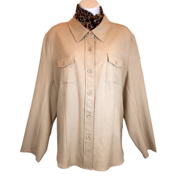*NEW/ NWT SAFARI STEALTH WEALTH TRAIL SHIRT/SHACKET, BEIGE SZ 14/16, LANE BRYANT - Picture 1 of 6
